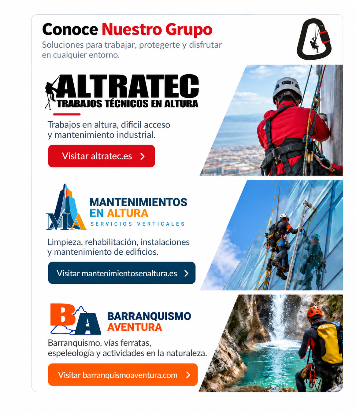 Conoce nuestro grupo: Altratec, Mantenimientos en Altura y Barranquismo Aventura